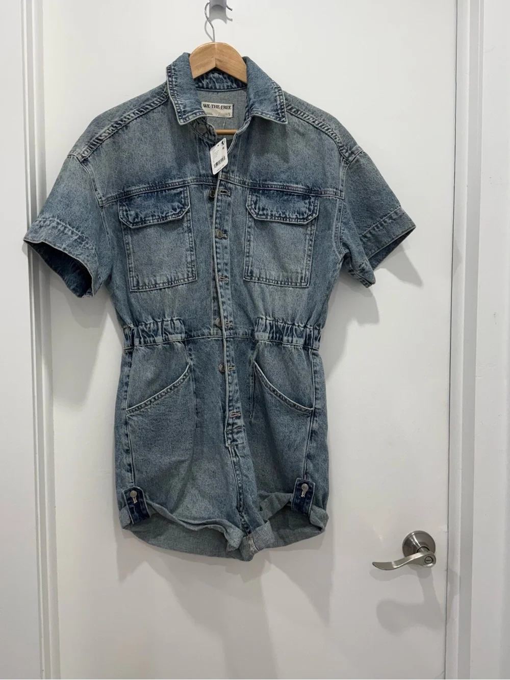 NWT Free People We The Free Marci Cuffed Denim Shortall Romper Size S